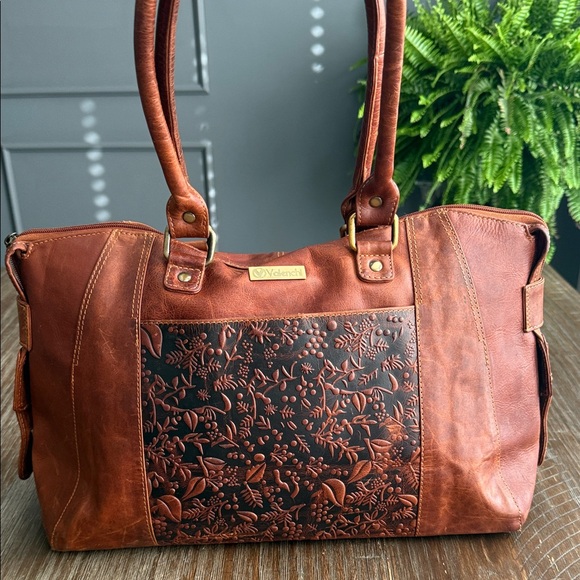 valenchi Handbags - VALENCHI Genuine Real Leather Tote Bag/Purse Flower Embossed